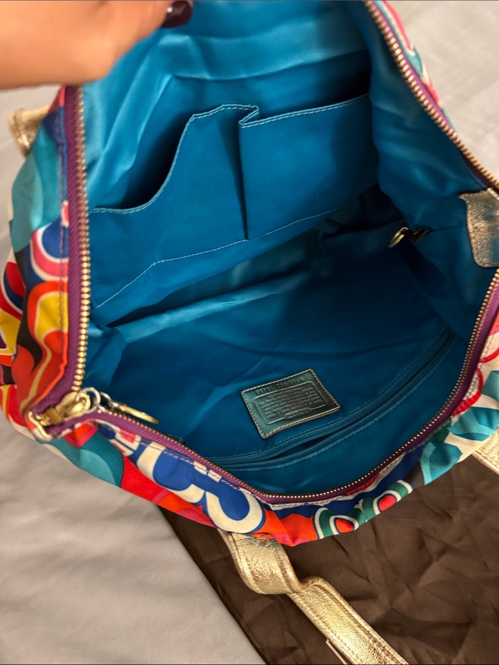 Coach Multicolor Graphic Print Tote with Metallic Gold Handles - Picture 4 of 8